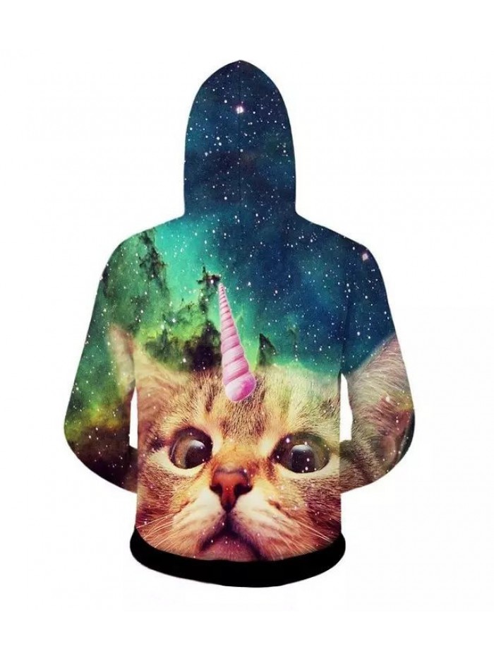 Men Sping Fall Dacron 3D Cartoon Cat Printing Zipper Hoodies Coat Sweatshirt