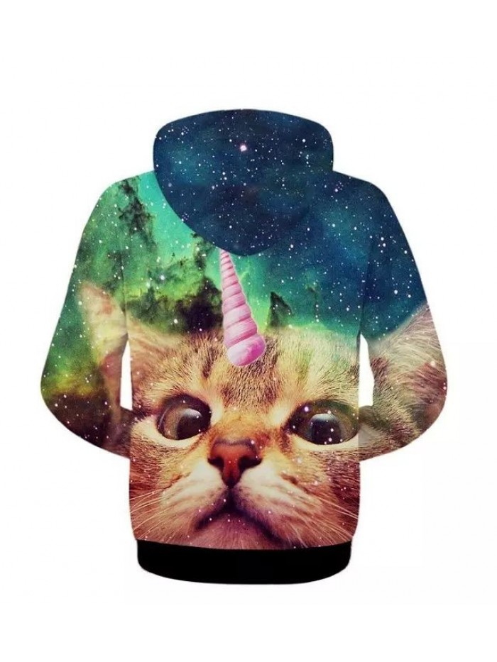 Men Sping Fall Dacron 3D Cartoon Cat Printing Zipper Hoodies Coat Sweatshirt