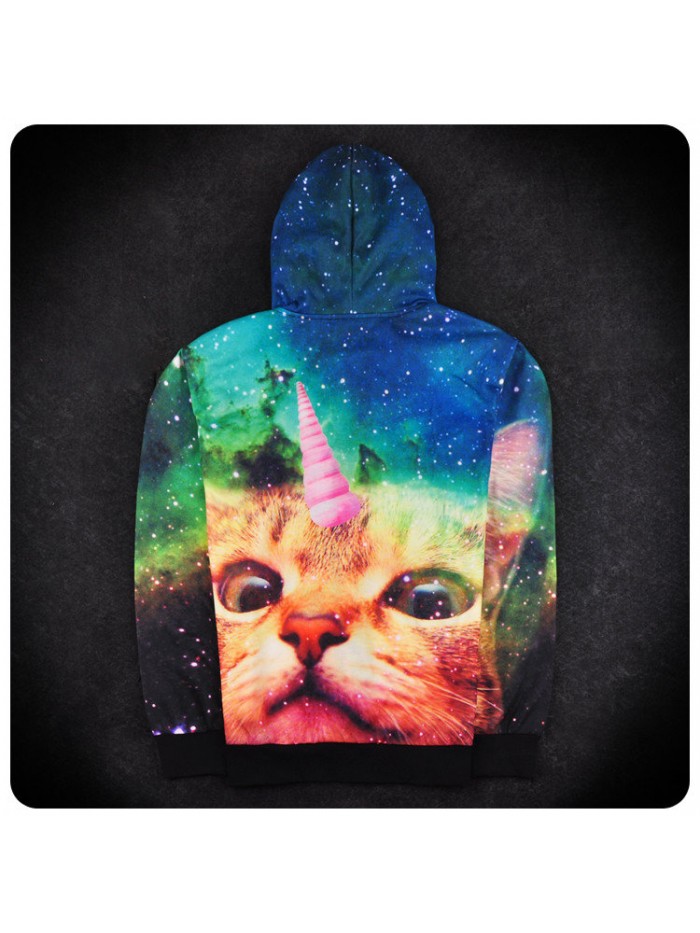 Men Sping Fall Dacron 3D Cartoon Cat Printing Zipper Hoodies Coat Sweatshirt