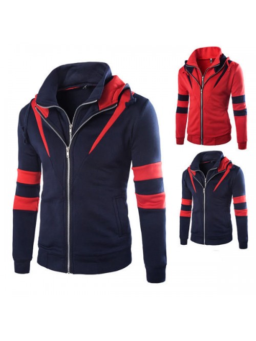 Mens Casual Double Zipper Thick Hoodies Fashion Sp...