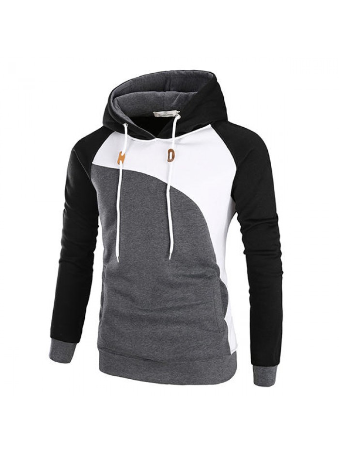 Fashion Color block Splicing Hooded Sweater Mens Long Sleeve Thick Sport Hoodies