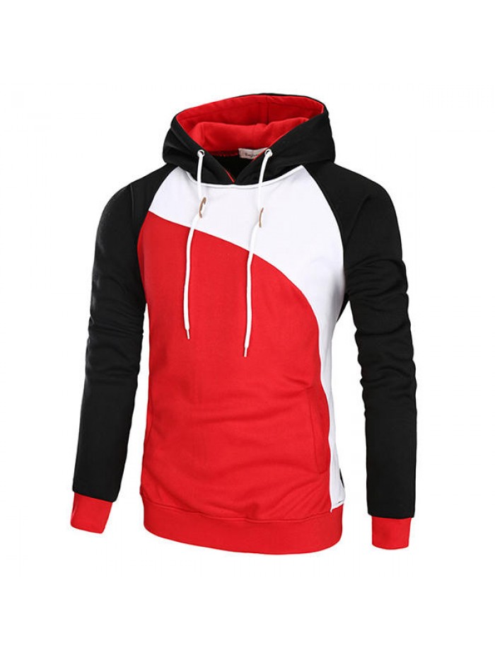 Fashion Color block Splicing Hooded Sweater Mens Long Sleeve Thick Sport Hoodies