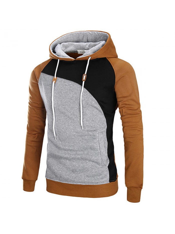 Fashion Color block Splicing Hooded Sweater Mens Long Sleeve Thick Sport Hoodies