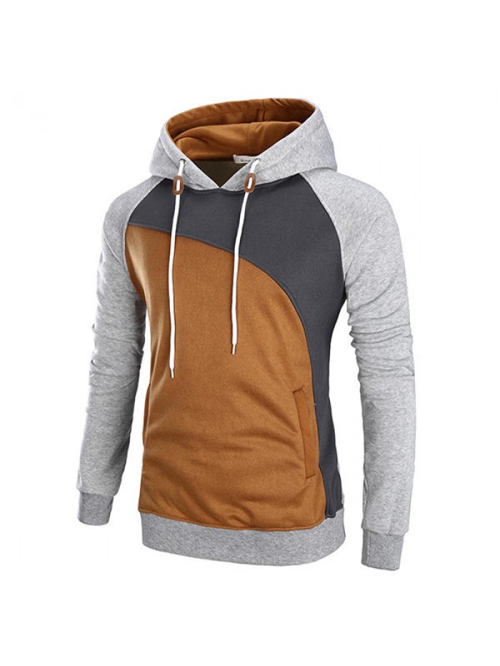 Fashion Color block Splicing Hooded Sweater Mens Long Sleeve Thick Sport Hoodies