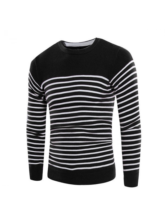 Concise Fashion Striped Printed Sweater Men's Knitted Round Neck Casual Pullover Sweater