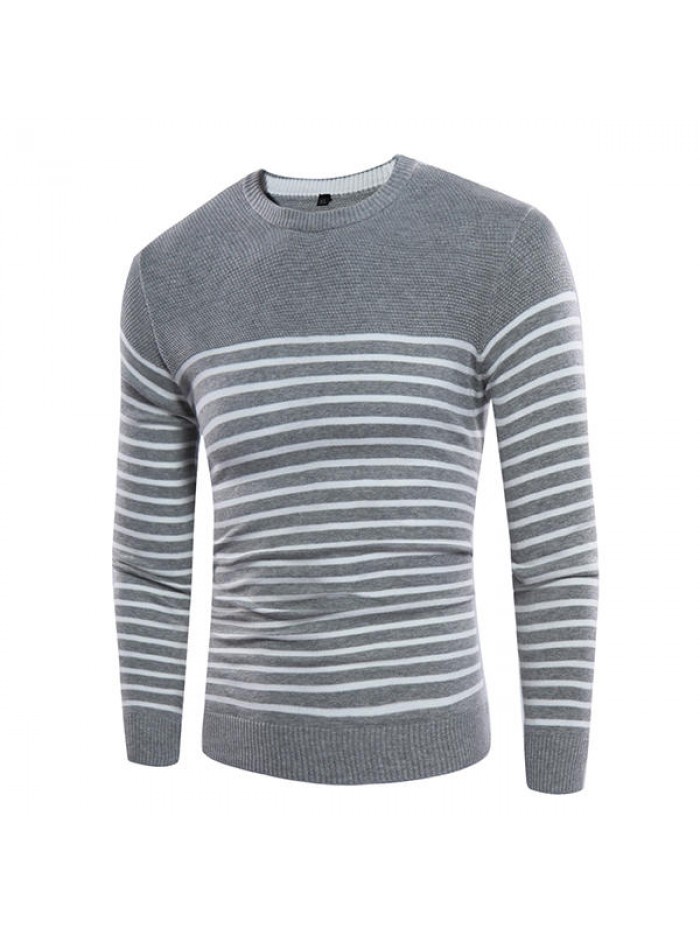 Concise Fashion Striped Printed Sweater Men's Knitted Round Neck Casual Pullover Sweater