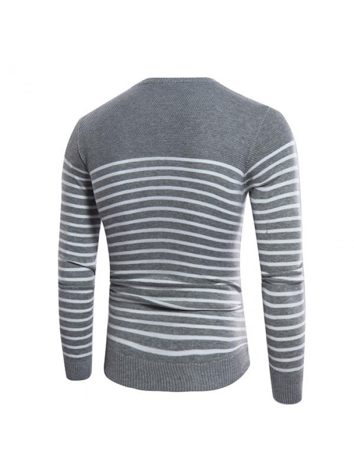 Concise Fashion Striped Printed Sweater Men's Knitted Round Neck Casual Pullover Sweater