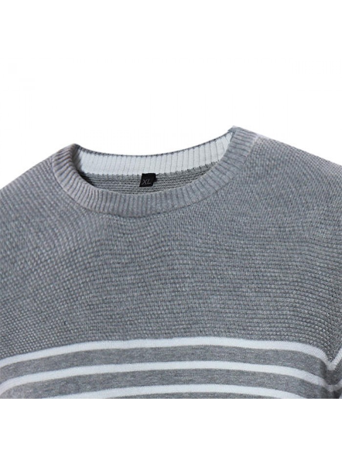 Concise Fashion Striped Printed Sweater Men's Knitted Round Neck Casual Pullover Sweater