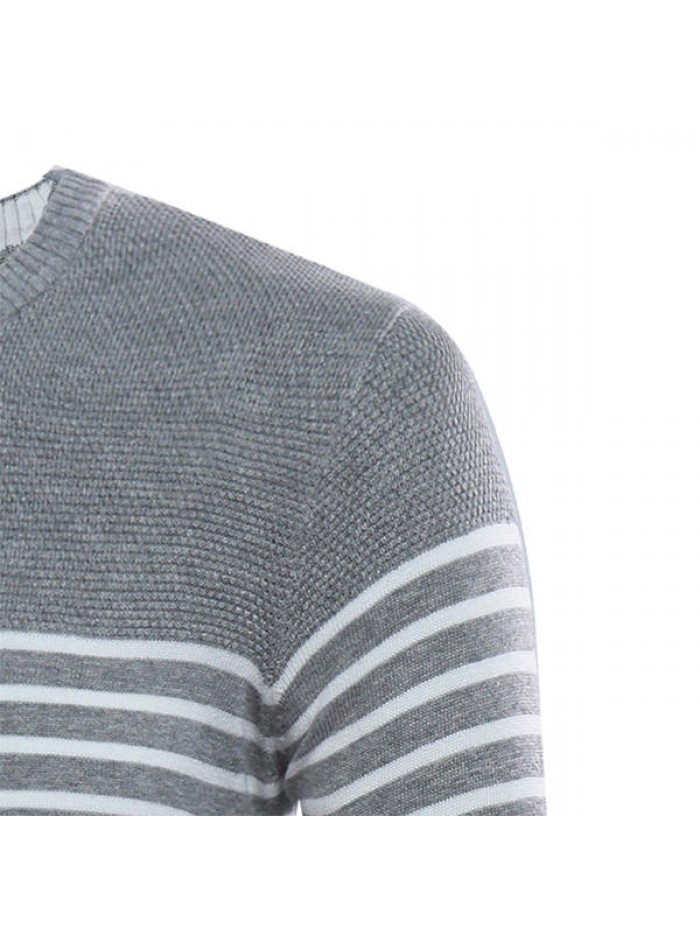 Concise Fashion Striped Printed Sweater Men's Knitted Round Neck Casual Pullover Sweater