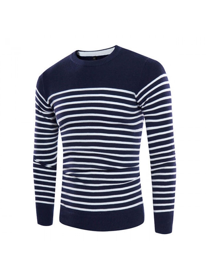 Concise Fashion Striped Printed Sweater Men's Knitted Round Neck Casual Pullover Sweater