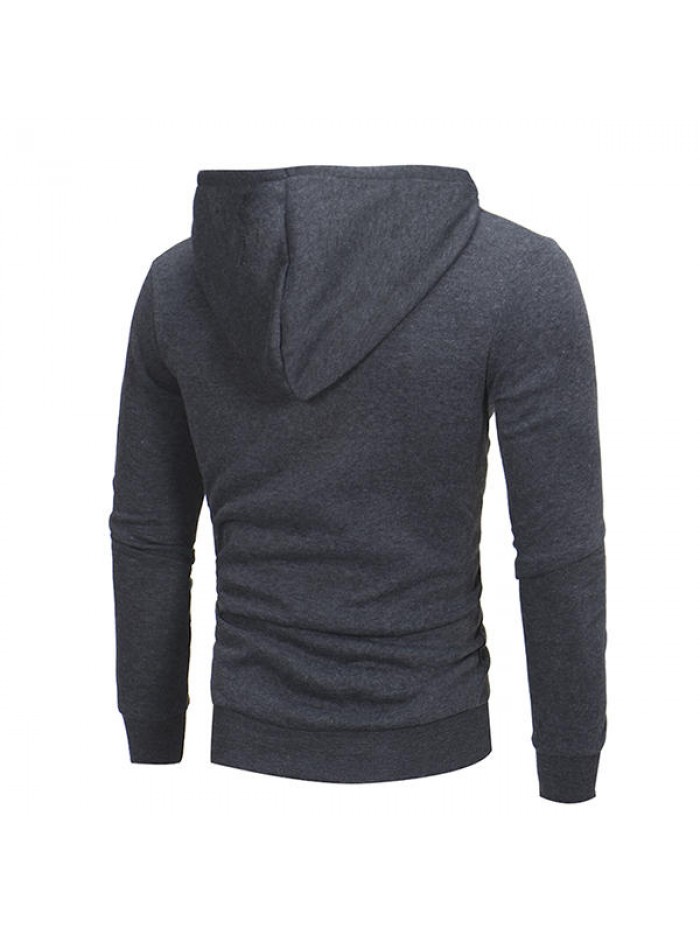 Men's Fashion Diagonal Zipper Hoodies Drawstring Casual Solid Color Slim Fit Sweatshirt Jacket