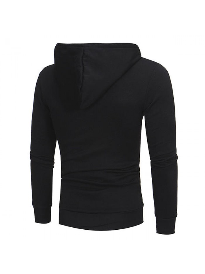 Men's Fashion Diagonal Zipper Hoodies Drawstring Casual Solid Color Slim Fit Sweatshirt Jacket