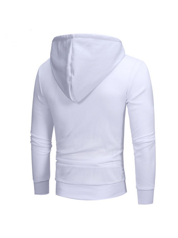 Men's Fashion Diagonal Zipper Hoodies Drawstring Casual Solid Color Slim Fit Sweatshirt Jacket