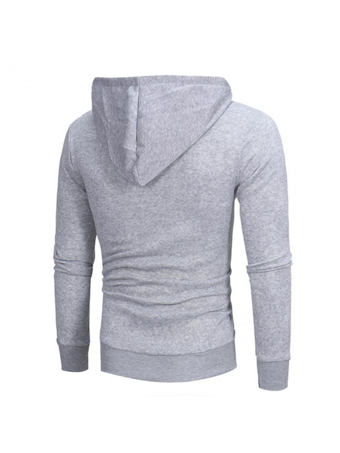 Men's Fashion Diagonal Zipper Hoodies Drawstring Casual Solid Color Slim Fit Sweatshirt Jacket