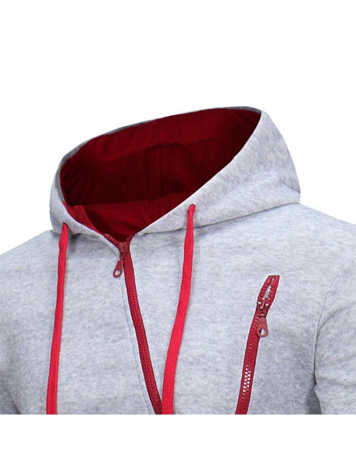 Men's Fashion Diagonal Zipper Hoodies Drawstring Casual Solid Color Slim Fit Sweatshirt Jacket