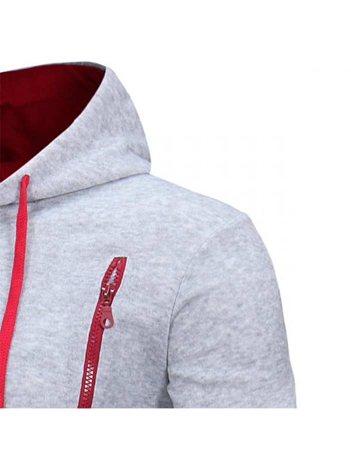 Men's Fashion Diagonal Zipper Hoodies Drawstring Casual Solid Color Slim Fit Sweatshirt Jacket