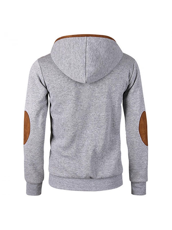 Men's Fashion Solid Color Hooded Sweatshirts Casual Zipper Deerskin Stitching Sport Hoodies