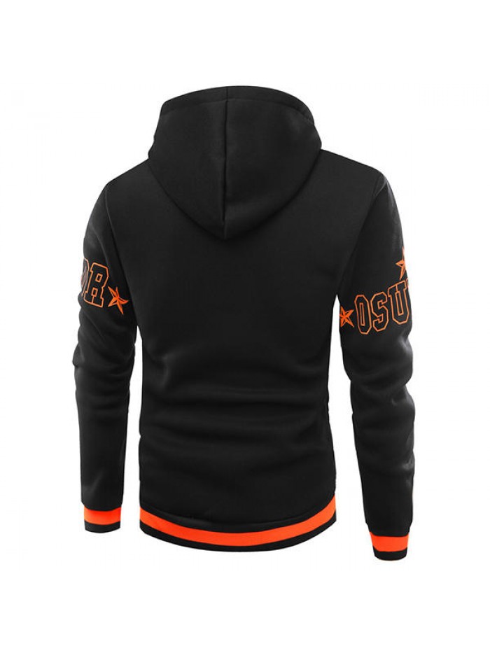 Fashion 3D Printed Stitching Hoodies Winter Men's Casual Zip Up Sports Hoodies Tops