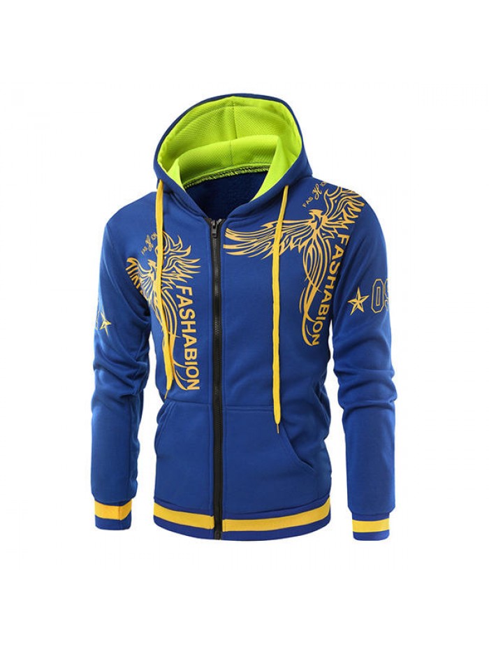 Fashion 3D Printed Stitching Hoodies Winter Men's Casual Zip Up Sports Hoodies Tops