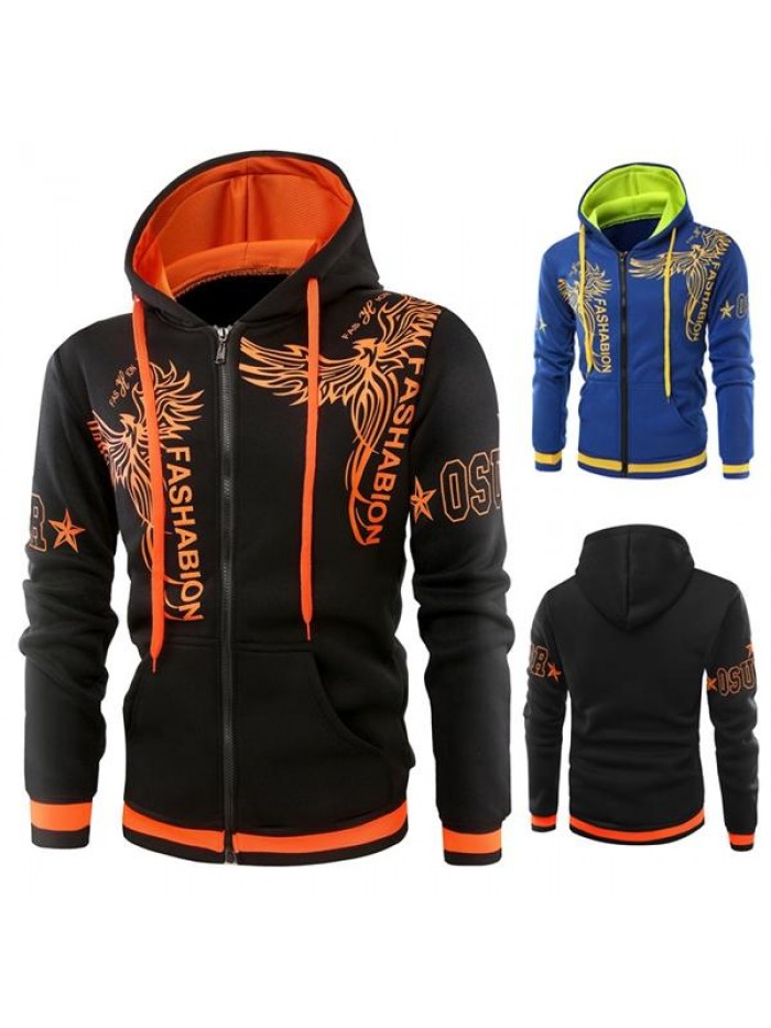 Fashion 3D Printed Stitching Hoodies Winter Men's Casual Zip Up Sports Hoodies Tops