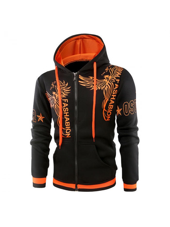 Fashion 3D Printed Stitching Hoodies Winter Men's Casual Zip Up Sports Hoodies Tops