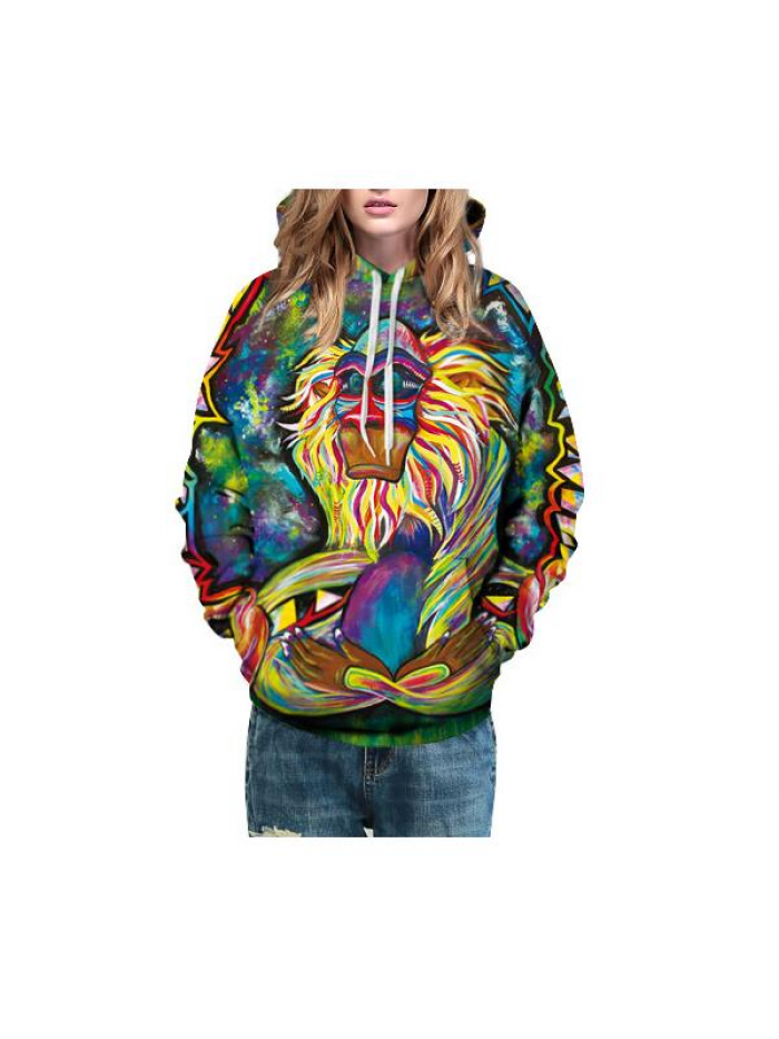 Fashion Colorful Monkey Oily Painting Printed Hoodies Loose Casual Sports Sweatshirt