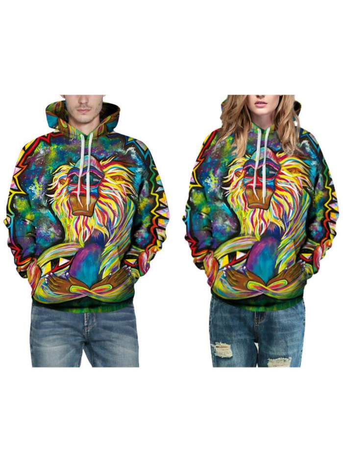 Fashion Colorful Monkey Oily Painting Printed Hoodies Loose Casual Sports Sweatshirt