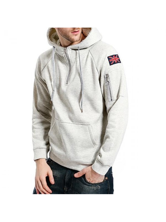 Mens Fashion Zipper Collar Cashmere Hooded Sweater Casual Large Pocket Long Sleeve Hoodies