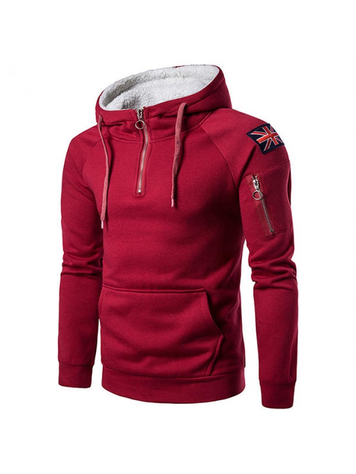 Mens Fashion Zipper Collar Cashmere Hooded Sweater Casual Large Pocket Long Sleeve Hoodies