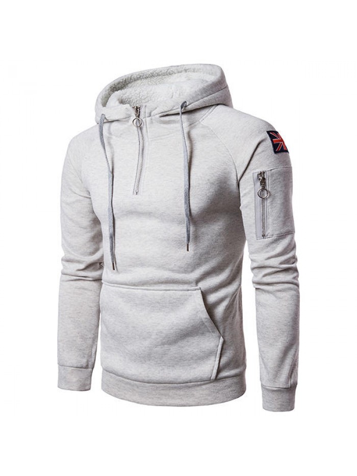 Mens Fashion Zipper Collar Cashmere Hooded Sweater Casual Large Pocket Long Sleeve Hoodies