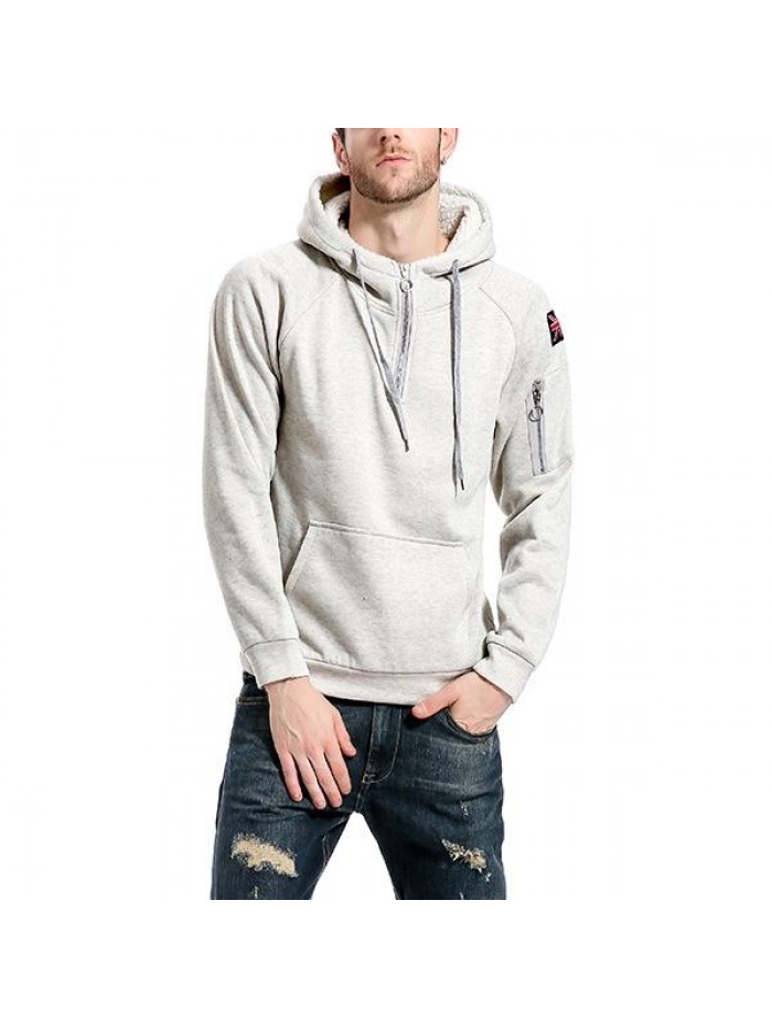 Mens Fashion Zipper Collar Cashmere Hooded Sweater Casual Large Pocket Long Sleeve Hoodies