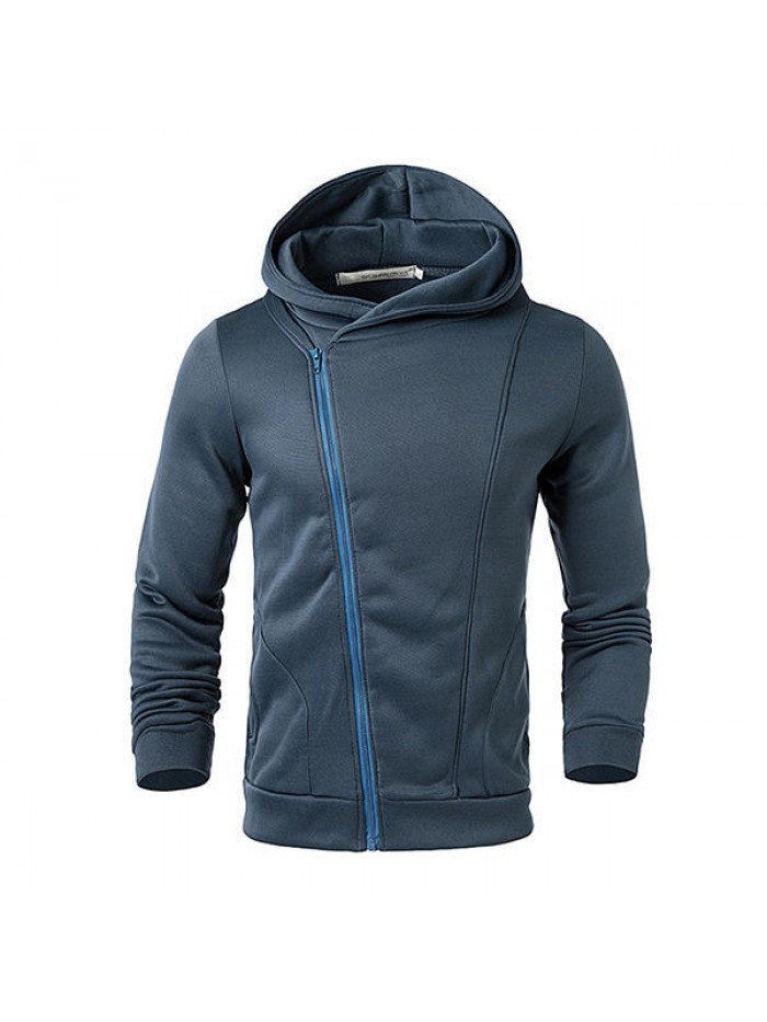 Mens Zip Up Pure Color Soft Sport Hoodies