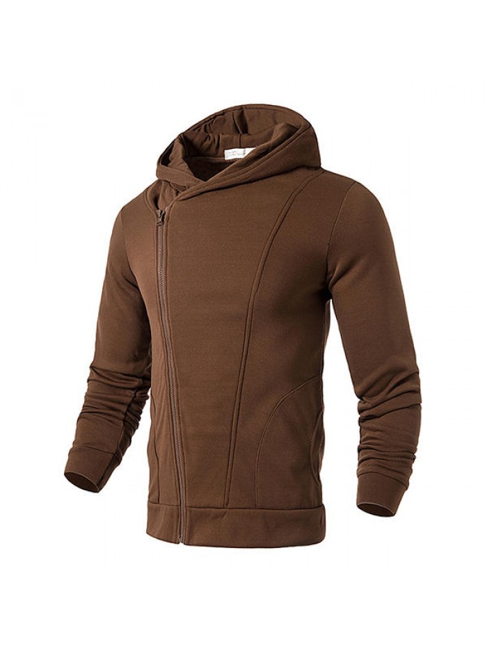 Mens Zip Up Pure Color Soft Sport Hoodies