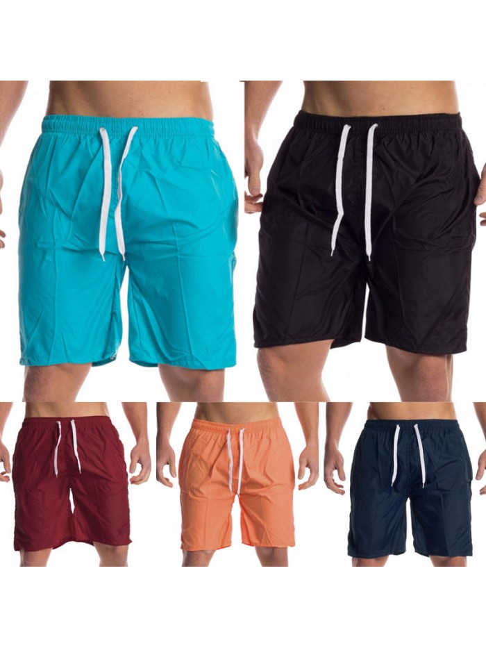 Summer Pure Color Casual Home Lounge Drawstring Beach Board Shorts for Men