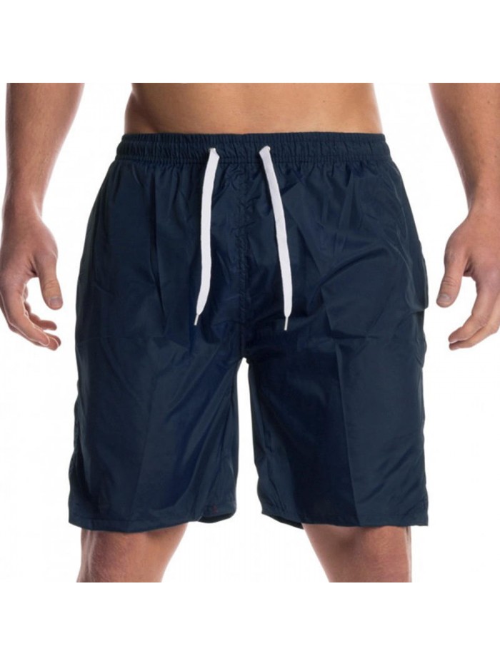 Summer Pure Color Casual Home Lounge Drawstring Beach Board Shorts for Men