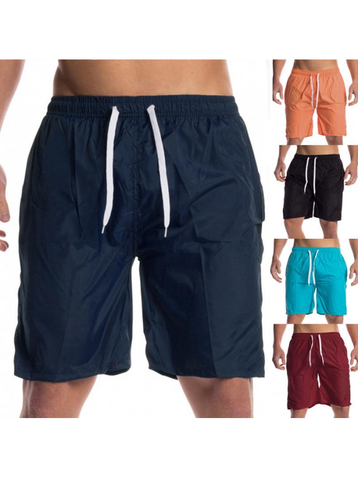 Summer Pure Color Casual Home Lounge Drawstring Beach Board Shorts for Men