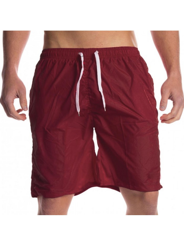 Summer Pure Color Casual Home Lounge Drawstring Beach Board Shorts for Men