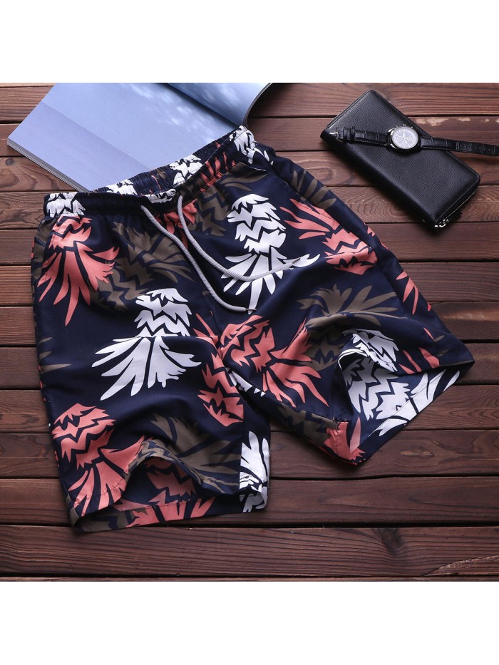 TWO-SIDED Mens Knee Length Drawstring Printing Hawaiian Style Beach Board Shorts