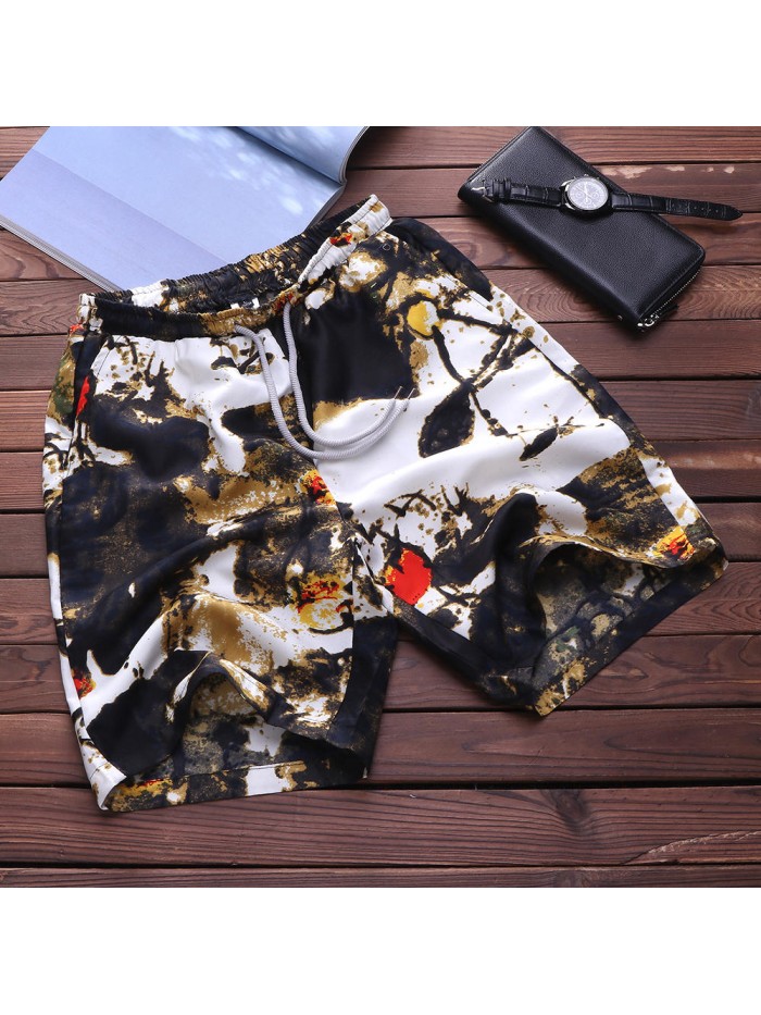 TWO-SIDED Mens Knee Length Drawstring Printing Hawaiian Style Beach Board Shorts