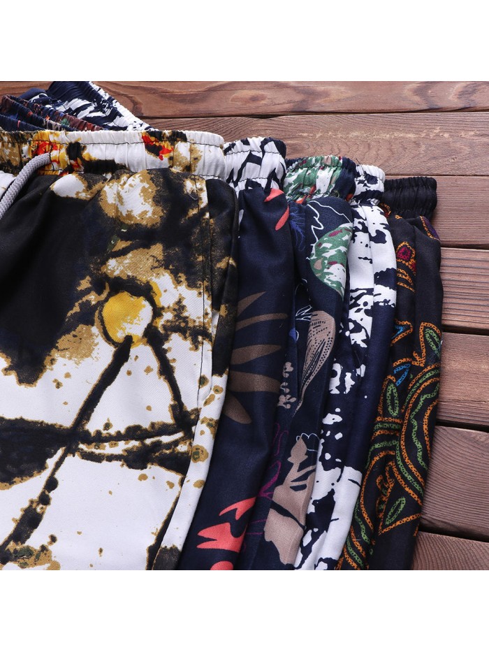 TWO-SIDED Mens Knee Length Drawstring Printing Hawaiian Style Beach Board Shorts