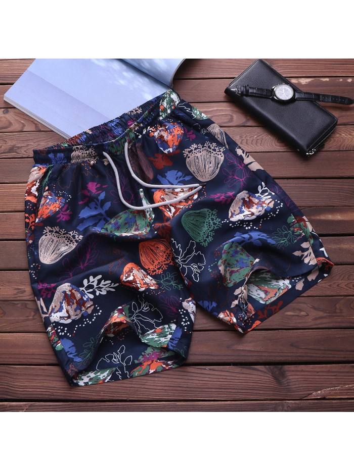 TWO-SIDED Mens Knee Length Drawstring Printing Hawaiian Style Beach Board Shorts