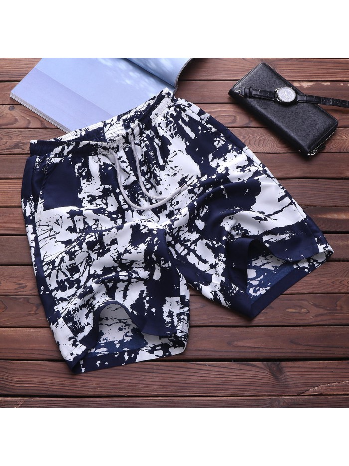 TWO-SIDED Mens Knee Length Drawstring Printing Hawaiian Style Beach Board Shorts