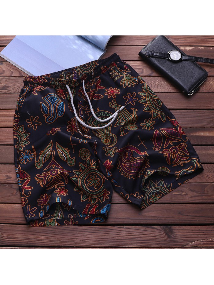 TWO-SIDED Mens Knee Length Drawstring Printing Hawaiian Style Beach Board Shorts