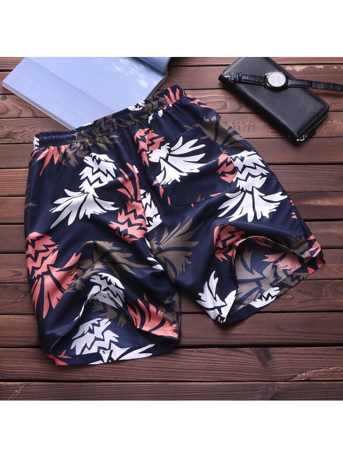 TWO-SIDED Mens Knee Length Drawstring Printing Hawaiian Style Beach Board Shorts