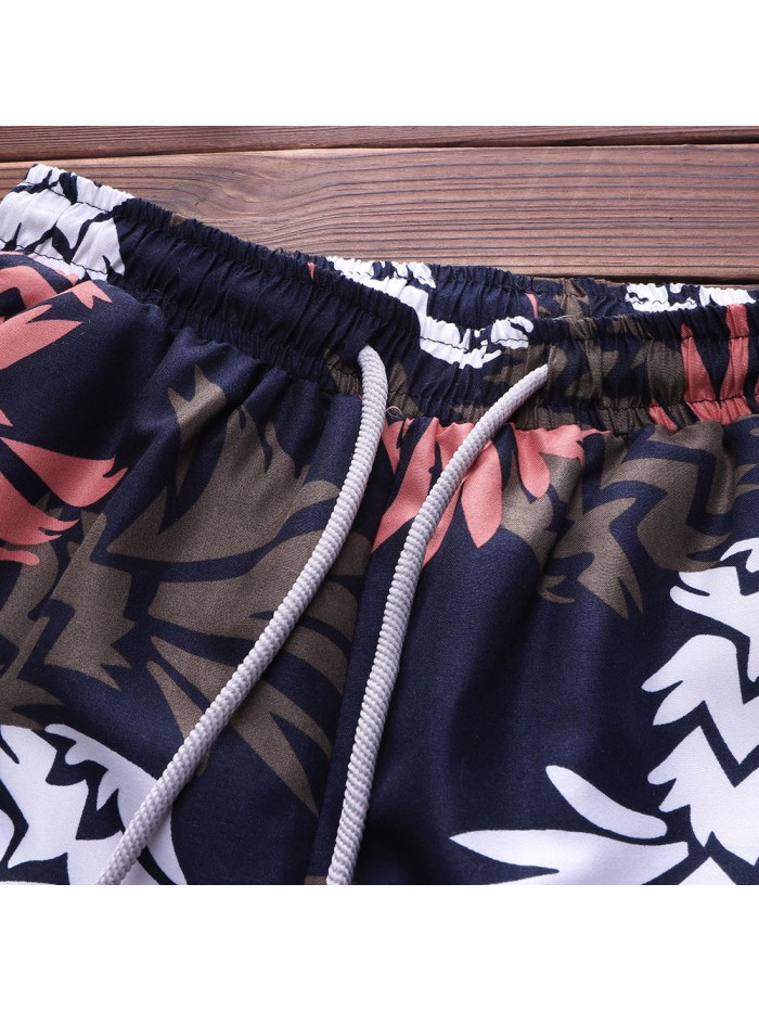 TWO-SIDED Mens Knee Length Drawstring Printing Hawaiian Style Beach Board Shorts