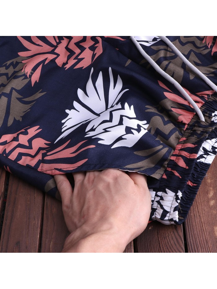 TWO-SIDED Mens Knee Length Drawstring Printing Hawaiian Style Beach Board Shorts