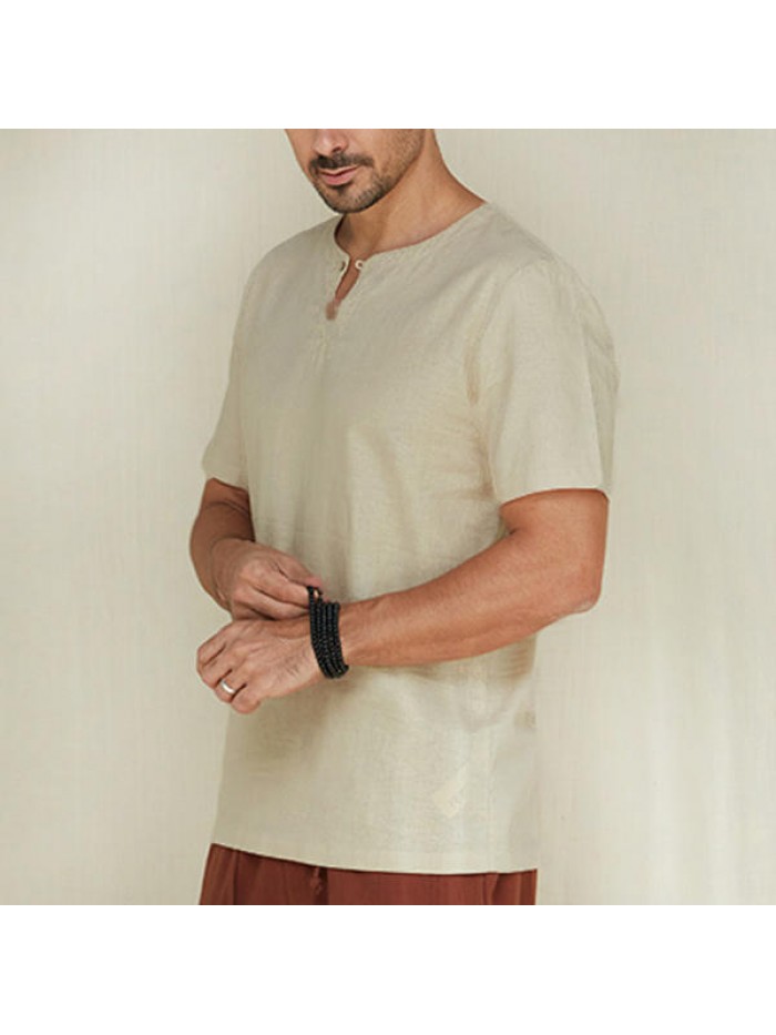 Cotton and linen loose antibacterial T-shirt