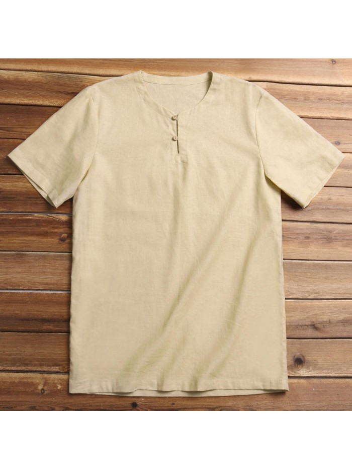 Cotton and linen loose antibacterial T-shirt