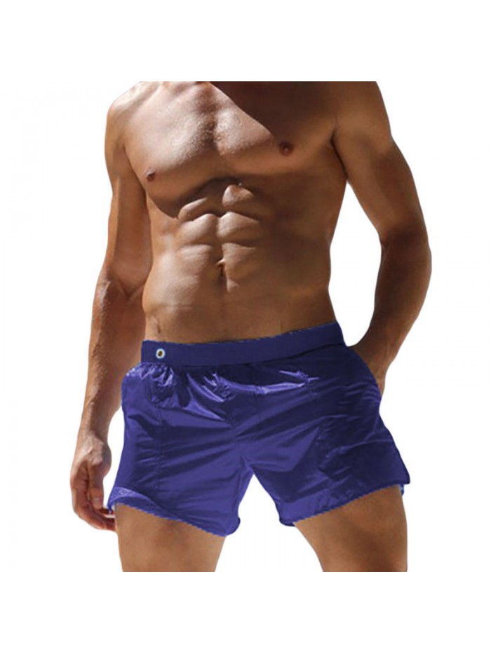 Mens Fashion Sexy Translucent Solid Color Sport Polyester Beach Board Shorts