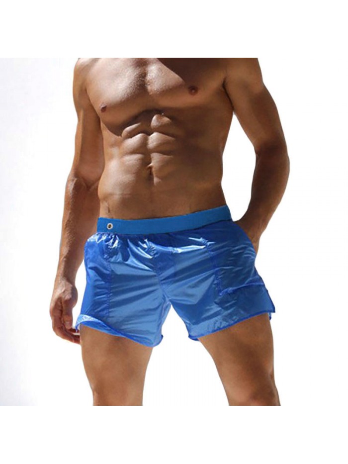 Mens Fashion Sexy Translucent Solid Color Sport Polyester Beach Board Shorts